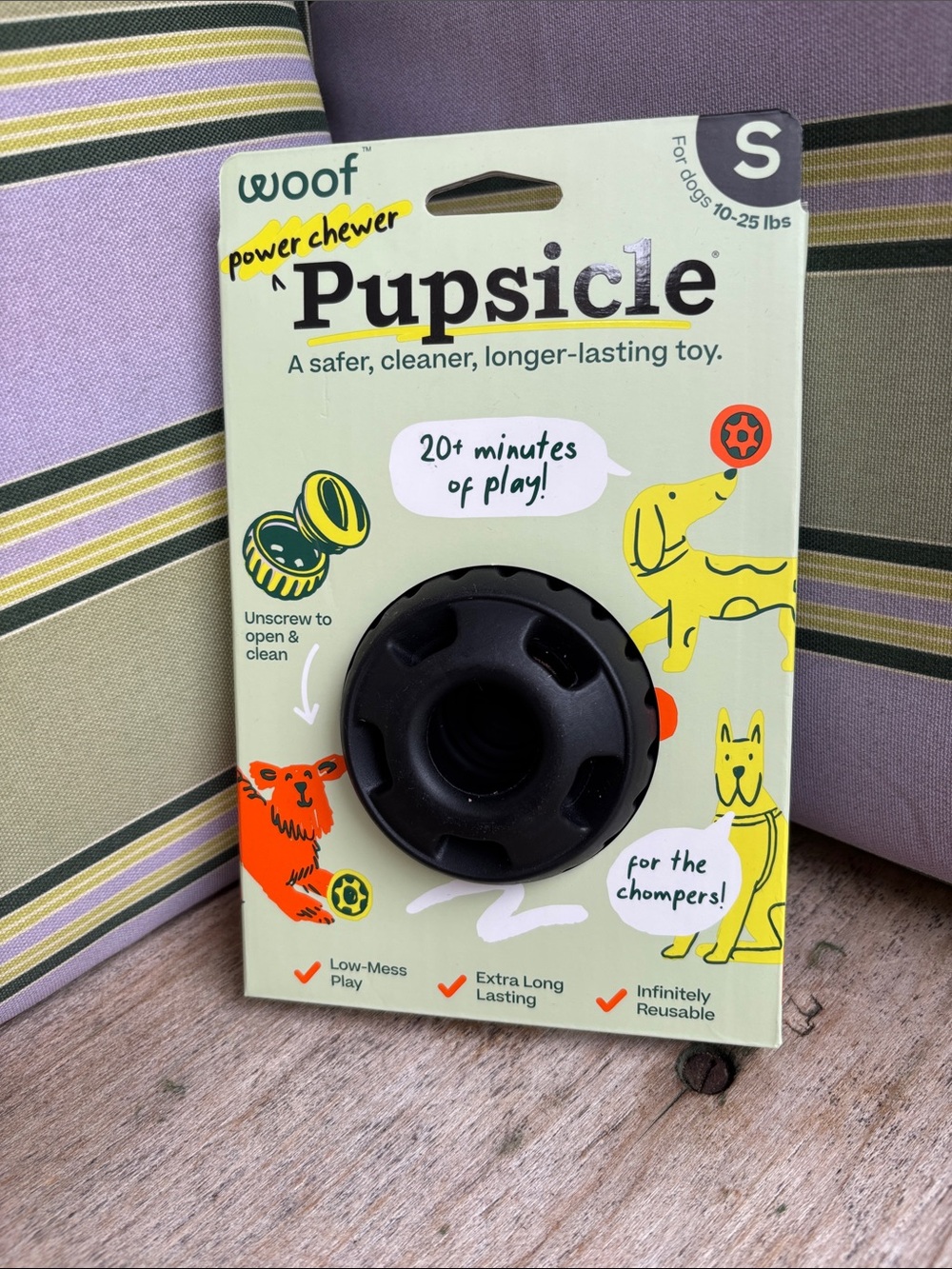 WOOF Power Chewer Pupsicle Dog Treat Toy for Dogs 10-25 lbs - Black